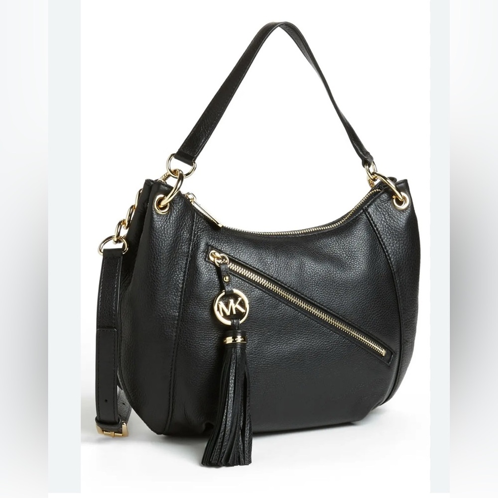 Michael Kors Black Jet Set Hobo Bag with Gold Accents